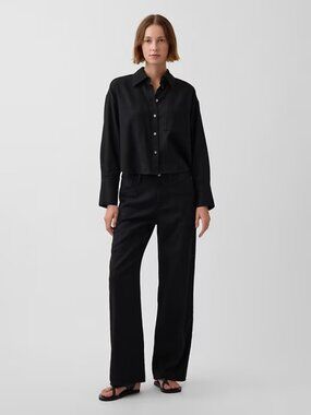 NWT GAP sz 10 Black Linen-Cotton Wide Leg Pants 90's